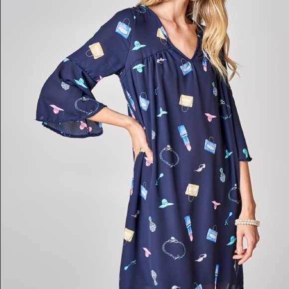 Final Sale💥fashion print bell sleeve dress - Picture 2 of 4
